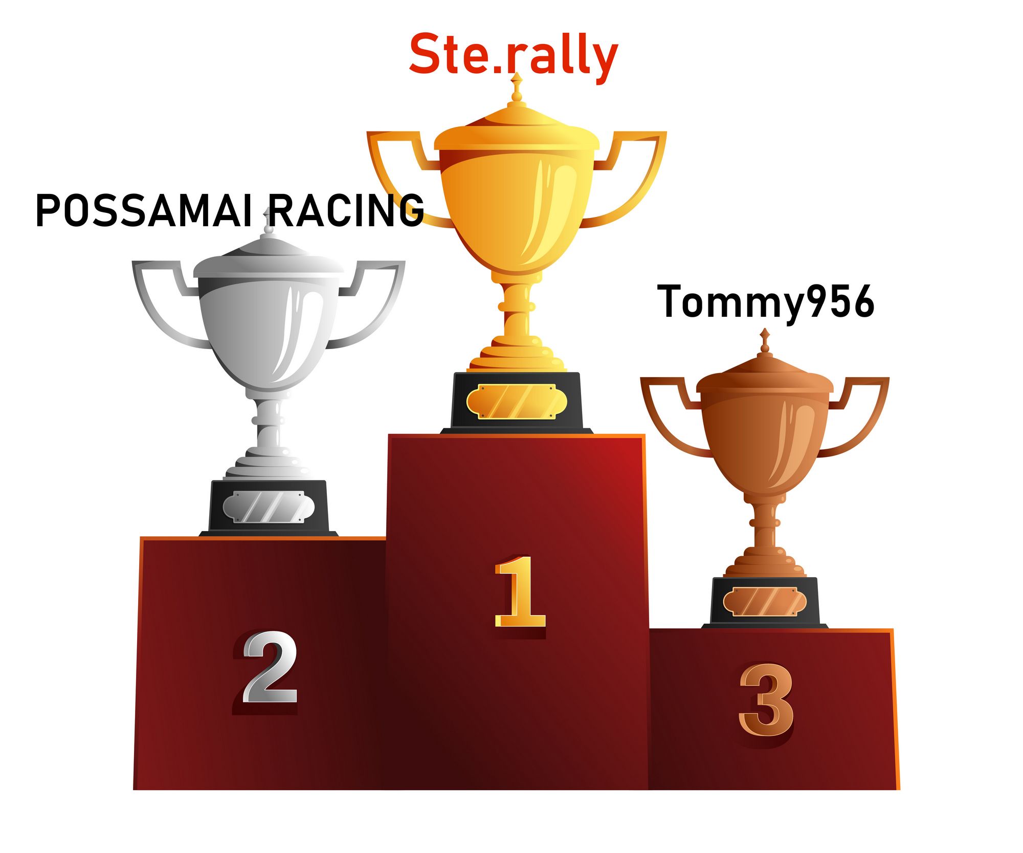 Cups medals reward on pedestal composition with winners podium image with bronze silver and golden cups vector illustration